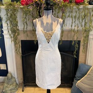 Dangerous Threads Women's 8 white leather with gold bead neck thin strap dress